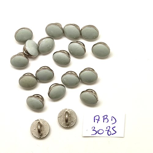 19 boutons en résine bleu et métal argenté - 9mm - abd3085