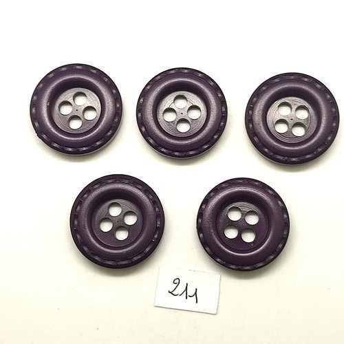 5 boutons en résine violet - 26mm - 211