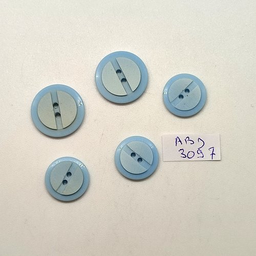 5 boutons en résine bleu clair - 18mm et 15mm - abd3097