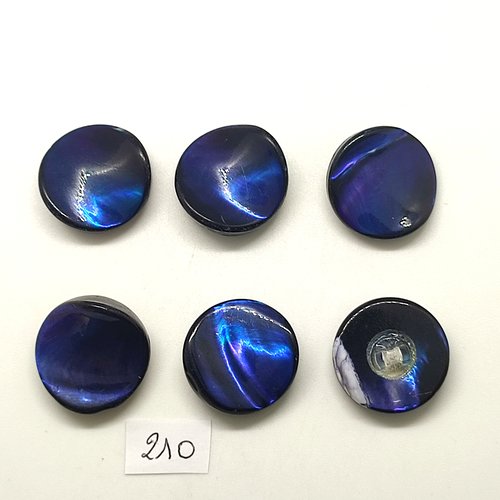 6 boutons en nacre bleu - vintage - 22mm - 210
