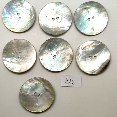 7 boutons en nacre gris - vintage - 34mm - 212