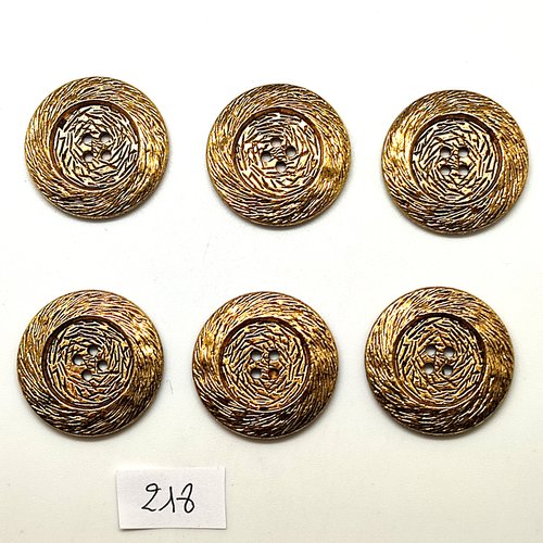 6 boutons en métal doré - 27mm - 218