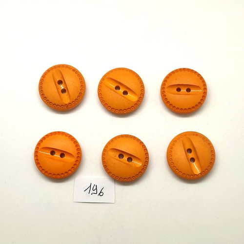 6 boutons en résine orange - 22mm - 196