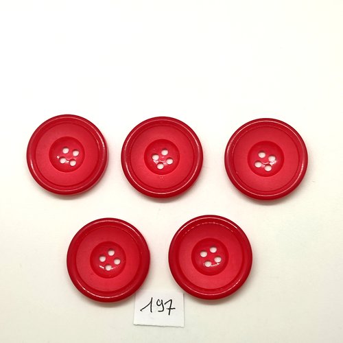 5 boutons en résine rouge - 22mm - 197