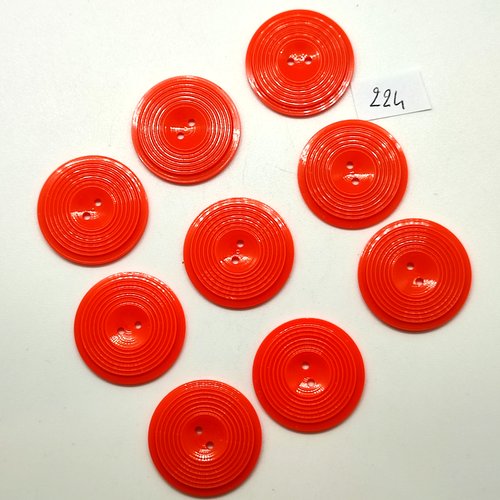 9 boutons en résine orange - 26mm - 224
