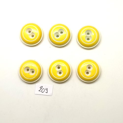 6 boutons en résine jaune et blanc - 22mm - 209