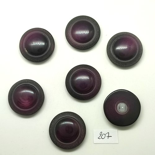 7 boutons en résine gris et violet - 27mm - 207