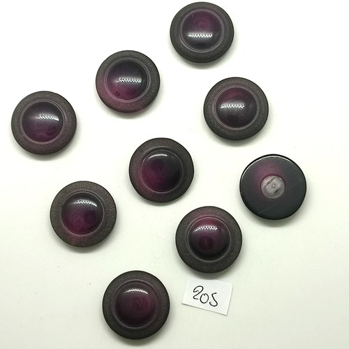 9 boutons en résine gris et violet - 22mm - 205