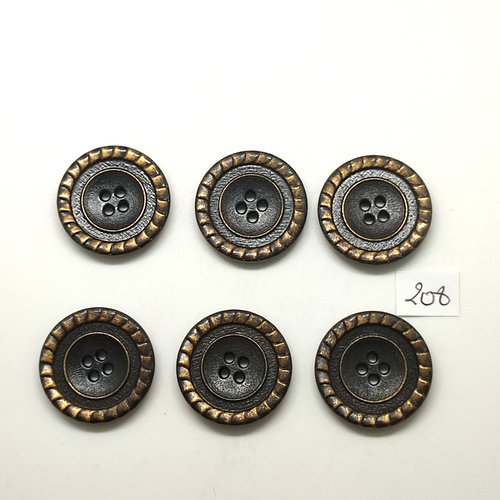 6 boutons en métal gris et bronze - 27mm - 208