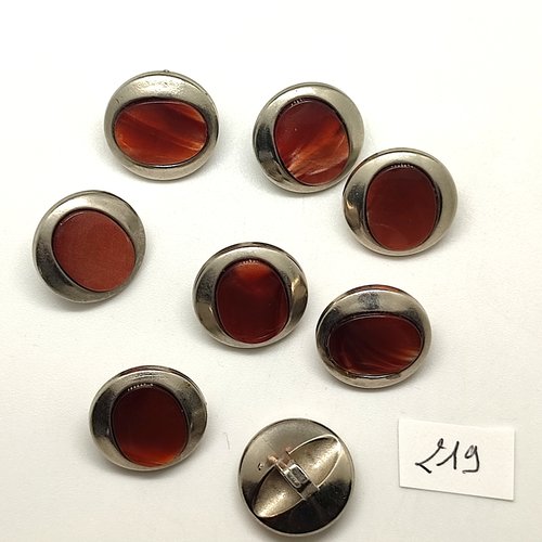8 boutons en résine argenté et marron - 18mm - 219