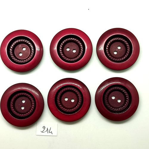 6 boutons en résine bordeaux - 35mm - 214