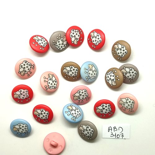 20 boutons fantaisie en résine multicolore (des moutons) - 15mm - abd3107