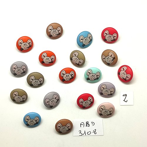 19 boutons fantaisie en résine multicolore (des souris) - 15mm - abd3108