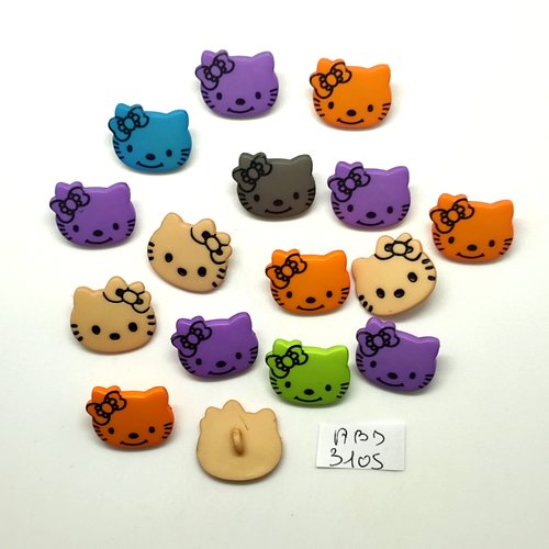 16 boutons fantaisie en résine multicolore - hello kitty - 15x18mm - abd3105