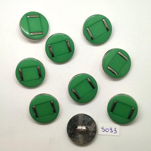 9 boutons en résine vert et argenté - 23mm - tr5093