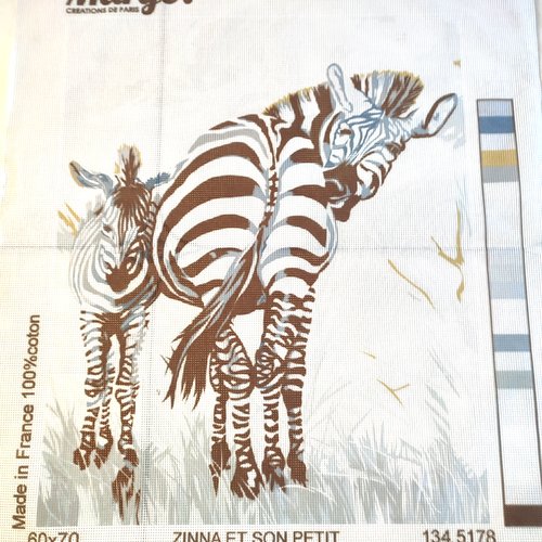 1 canevas blanc et noir - 2 zèbres - margot - 60x70cm