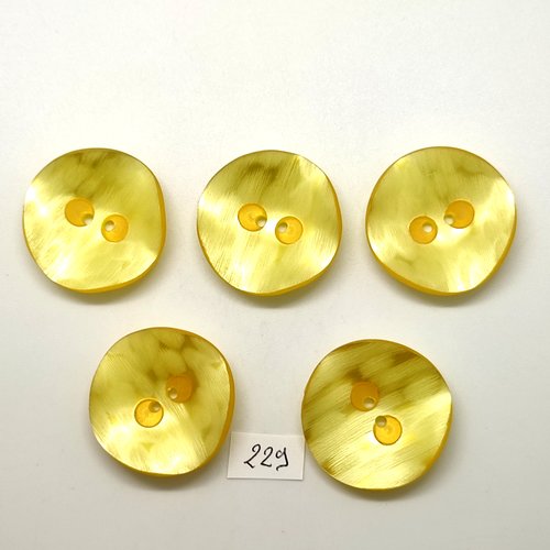 5 boutons en résine jaune - 33mm - 229
