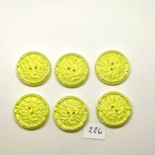 6 boutons en résine jaune - 27mm - 226