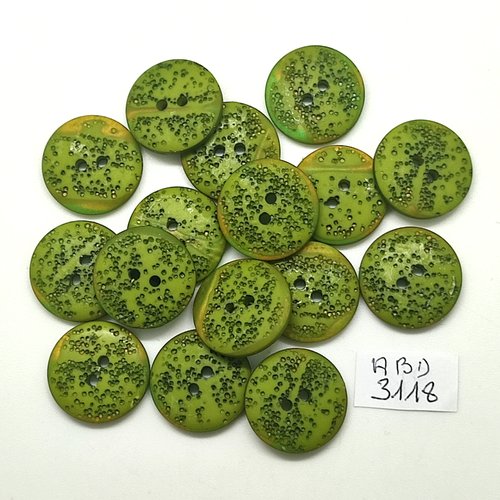 16 boutons en résine vert - 18mm - abd3118