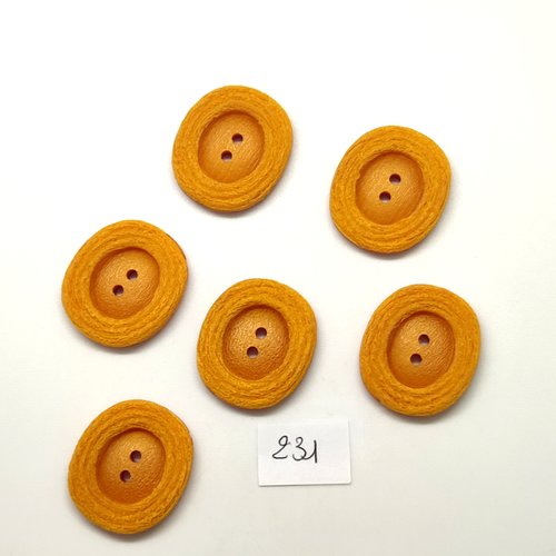 6 boutons en résine orange - 23x26mm - 231