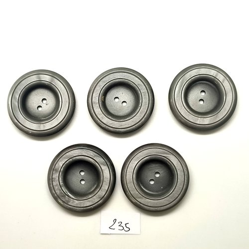 5 boutons en résine gris - 34mm - 235
