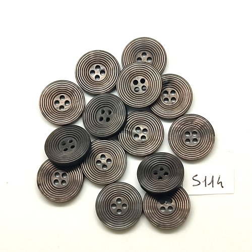 14 boutons en résine marron et noir dessous - 22mm - tr5114