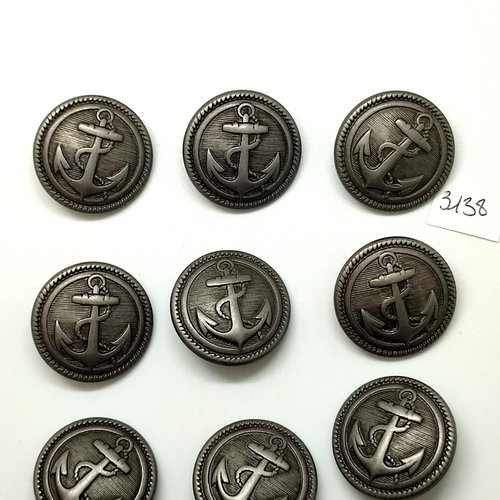 9 boutons en résine argenté - une ancre - 27mm - tr5138
