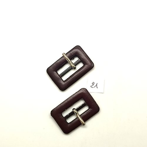 2 boucles de ceinture en résine marron - 23x34mm