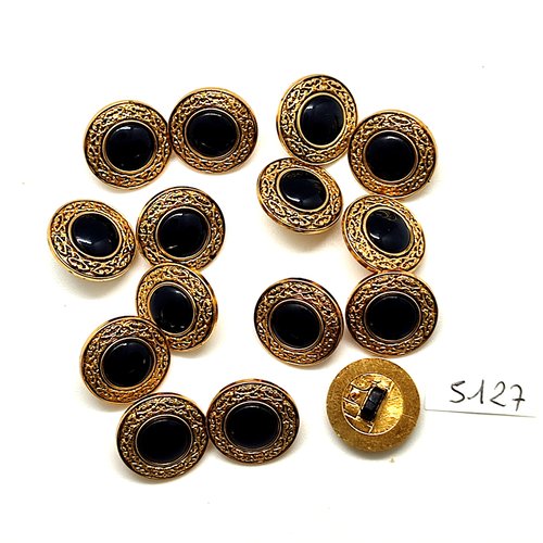 15 boutons en résine doré et noir - 15mm - tr5127