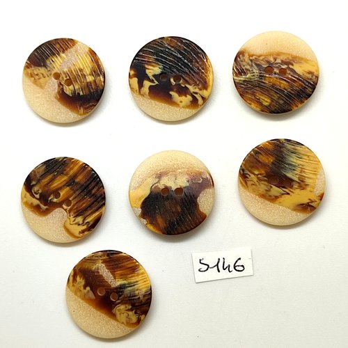 7 boutons en résine beige et marron - 23mm - tr5146