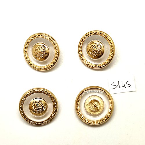 4 boutons en résine doré et transparent - 24mm - tr5145
