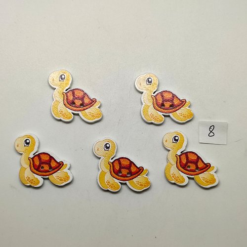 5 boutons fantaisie en bois jaune et orange (des tortues) - 21x30mm - bri8