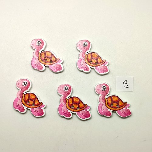 5 boutons fantaisie en bois rose et orange (des tortues) - 21x30mm - bri9