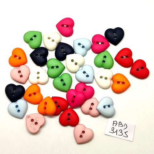 32 boutons fantaisie en résine multicolore (des coeurs) - 15mm - abd3135