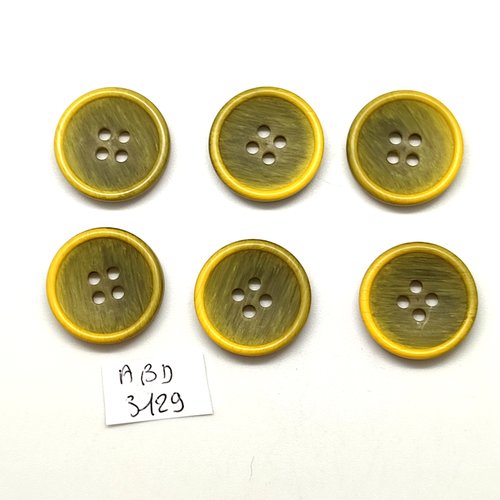 6 boutons en résine vert et jaune - 20mm - abd3129