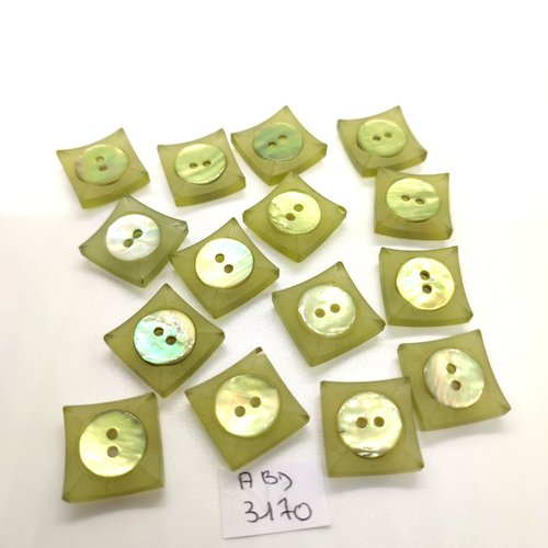 15 boutons en résine vert - 15x15mm - abd3170