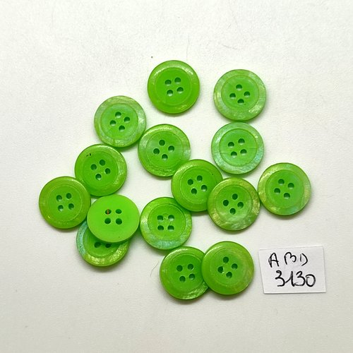 15 boutons en résine vert - 13mm - abd3130