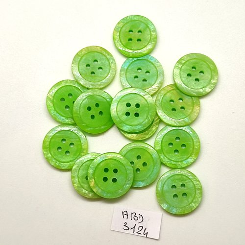 16 boutons en résine vert - 18mm - abd3124
