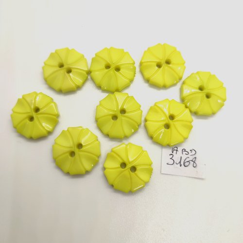 9 boutons en résine vert / jaune - 19mm - abd3168
