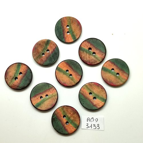 9 boutons en coco multicolore - 23mm - abd3133