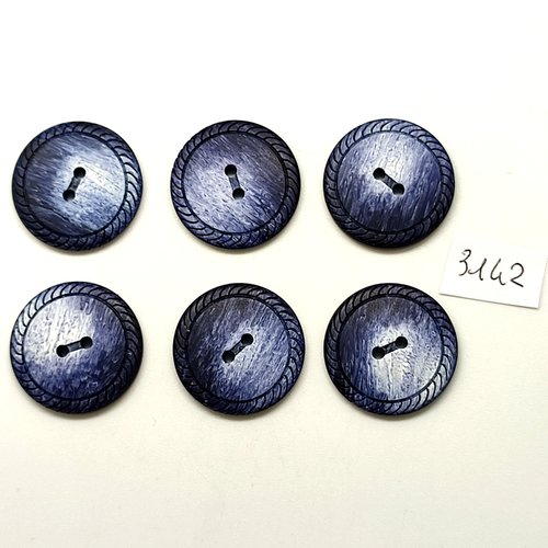 6 boutons en résine bleu dégradé - 23mm - abd3142