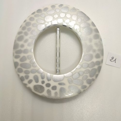 1 boucle de ceinture coulissante en résine gris et blanc - 81mm