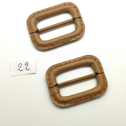 2 boucles de ceinture coulissante en résine beige - 28x37mm