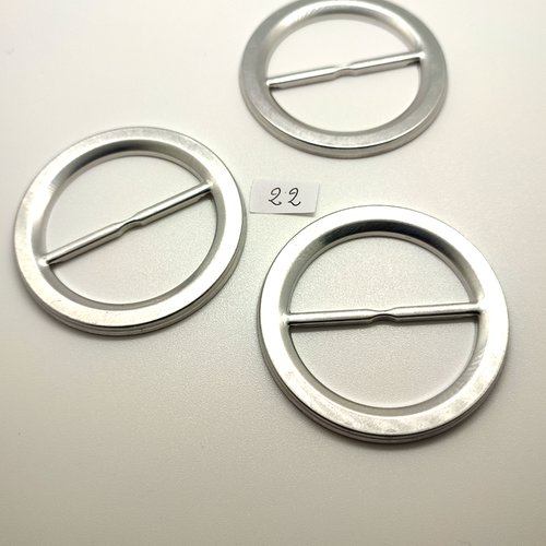 3 boucles de ceinture coulissante en aluminium argenté - 58mm
