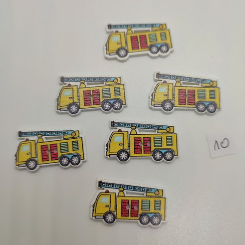 6 boutons fantaisie en bois jaune - camion de pompier - 19x32mm - bri10