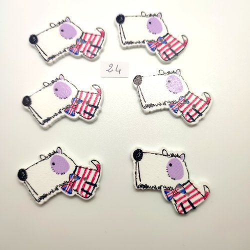 6 boutons fantaisie en bois blanc et multicolore (des chiens) - 30x38mm - bri24