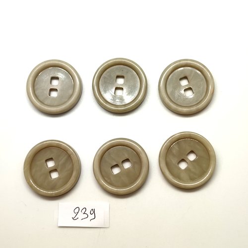 6 boutons en résine gris clair - 26mm - 239