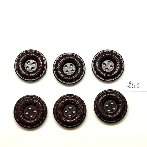 6 boutons en résine marron - 25mm - 240
