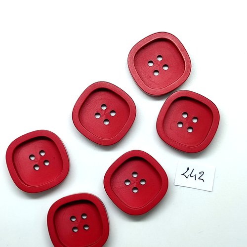 6 boutons en résine rouge foncé - 28x28mm - 242