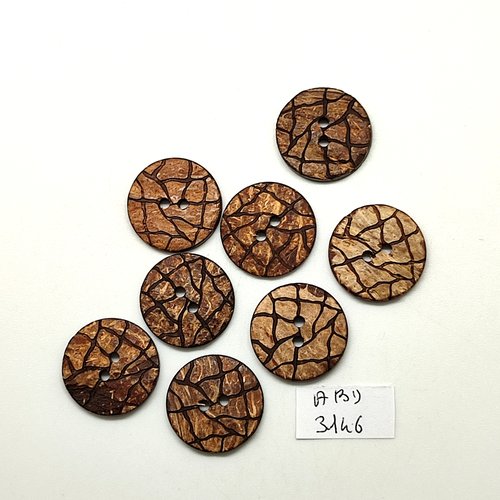 8 boutons en coco marron - 20mm - abd3146
